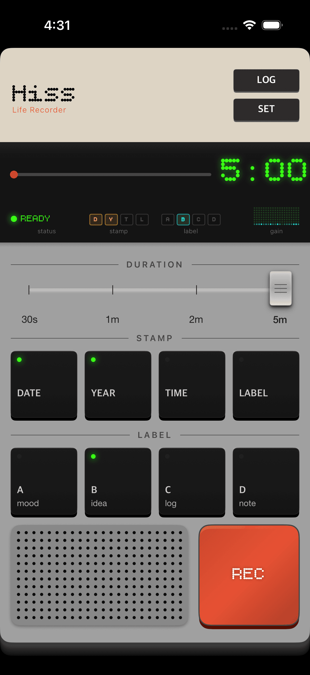 Press REC. The stamp is already voicing.